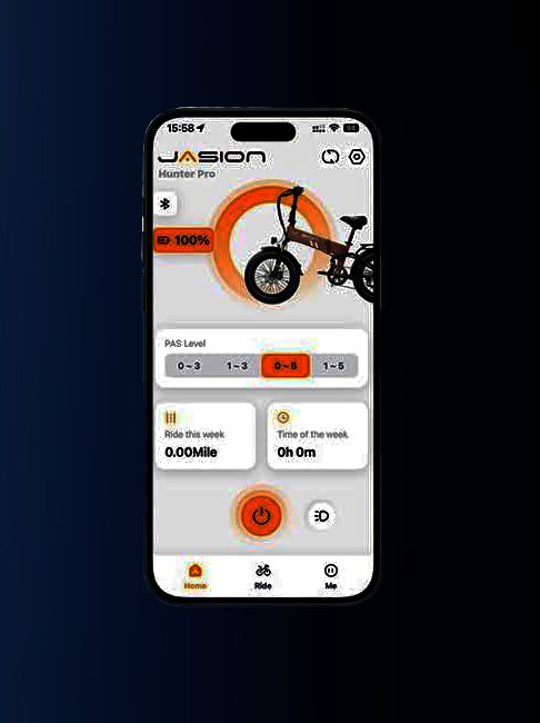 Jasion Hunter Pro electric bike connects via Bluetooth to the Jasion App